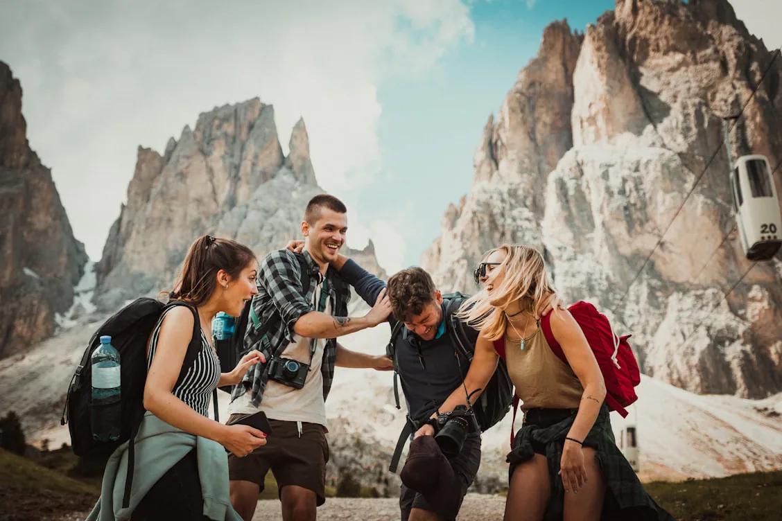 Friends connecting during a mountain trip