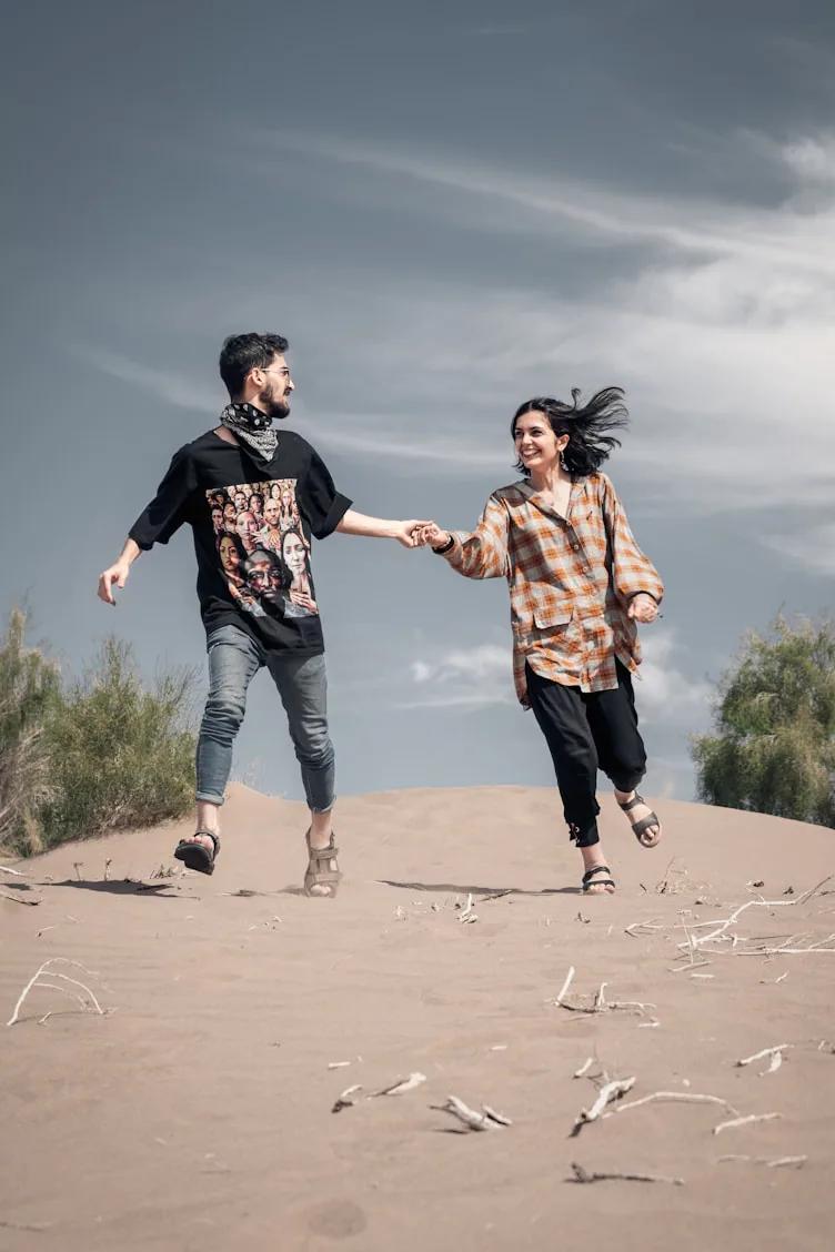 Two people moving forward together